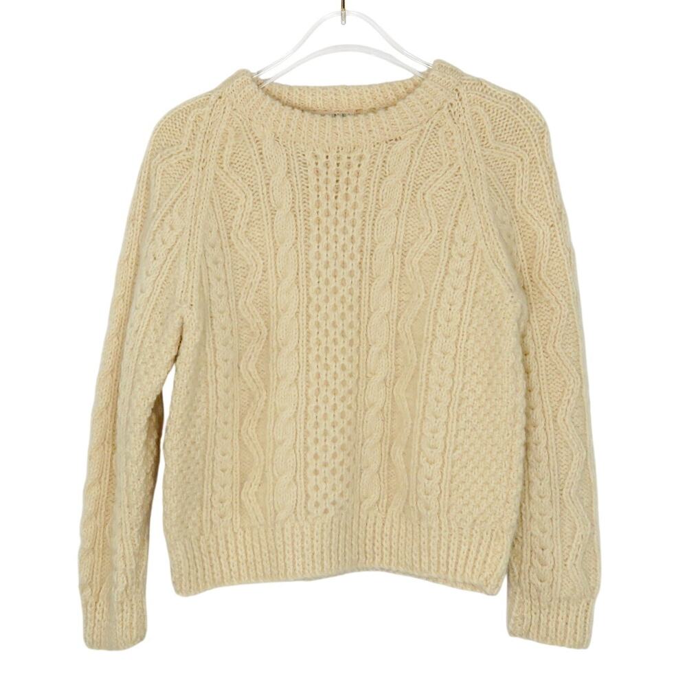 1980s Blarney Woollen Mills Cream Cable Knit Fisherman Wool Sweater Youth Large